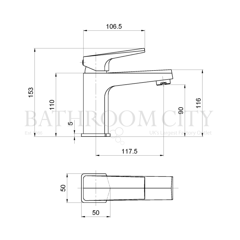 Hardy Mono Basin Mixer with Waste Specification Diagram