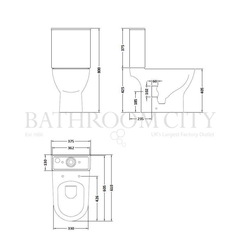 Freya Short projection WC Pan Cistern & Seat Specification Diagram