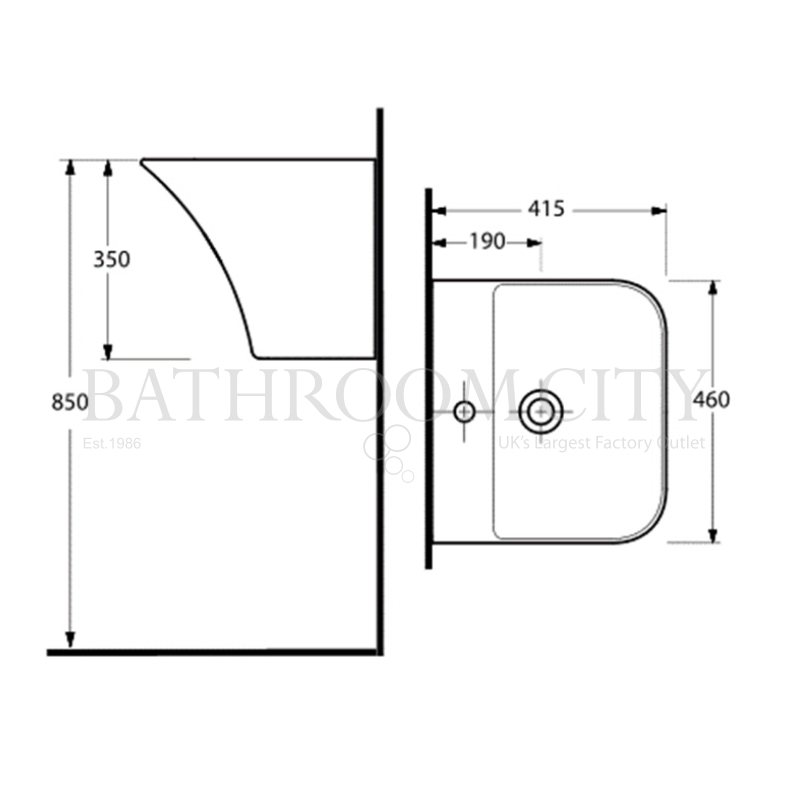 Grace Wall Hung Basin Specification Diagram