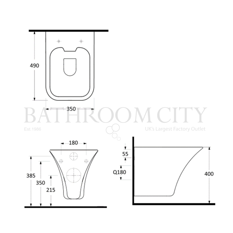 Grace Rimless wall hung toilet Specification Diagram