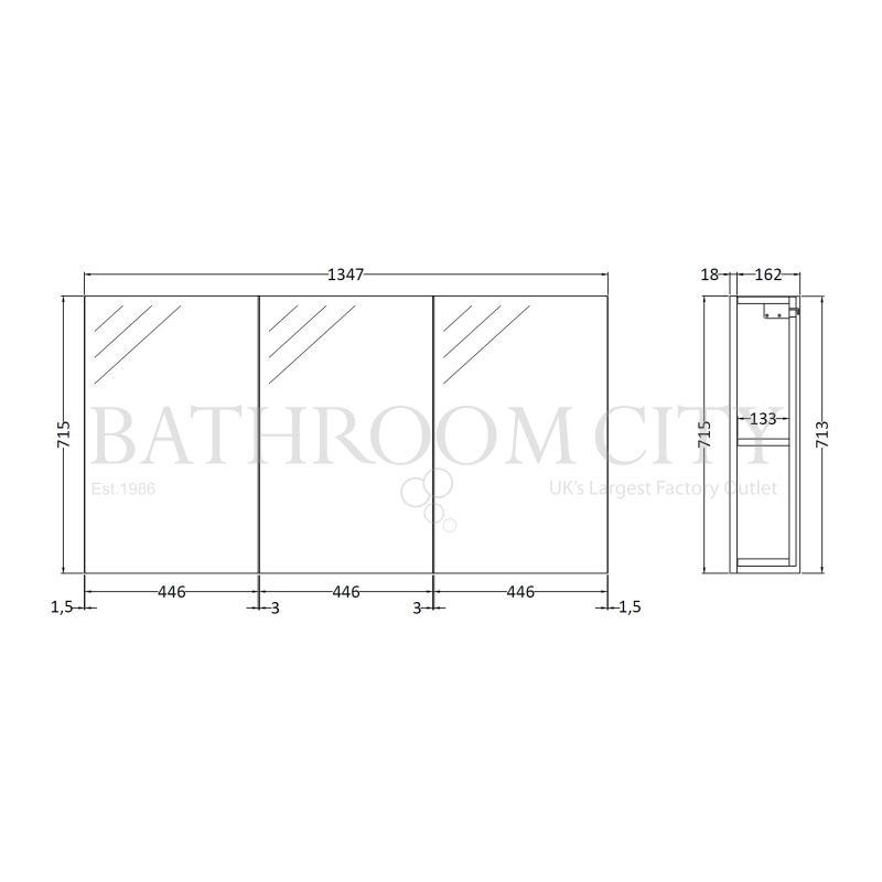 Quartet 3 Door Mirror Unit Specification Diagram