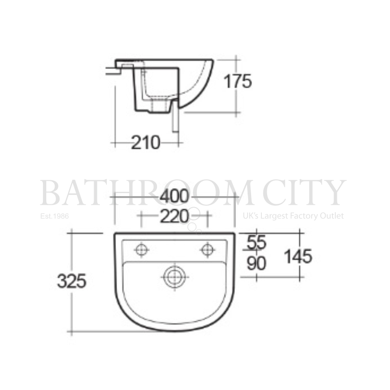 oculas Curved Compact Semi-rec Basin Specification Diagram