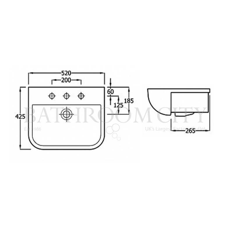 Fosil Rectangle Semi-rec basin Specification Diagram