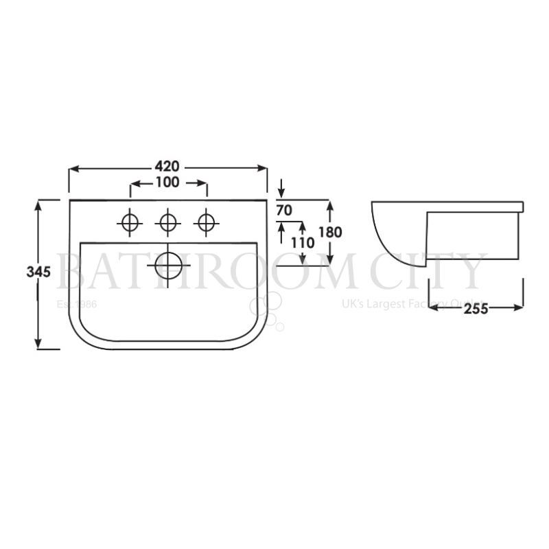 Aria Compact Rectangle Semi-rec basin Specification Diagram