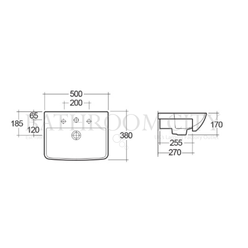 Hamnet Sqaure Semi-rec basin Specification Drawing