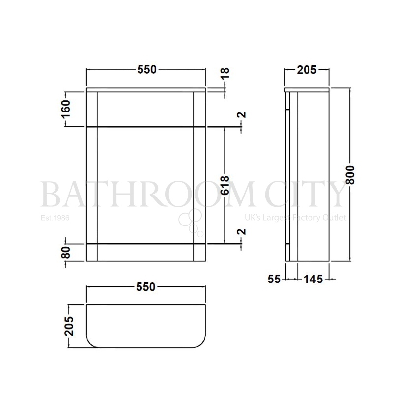 Parade 550 W.C. Unit (800x550x200) Specification Diagram