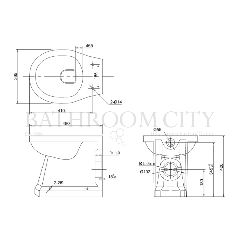 Burlington Back to wall pan Specification Diagram