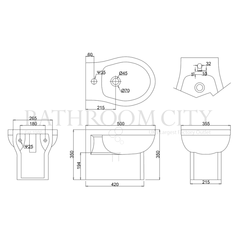 Burlington Wall Hung Bidet Specification Diagram