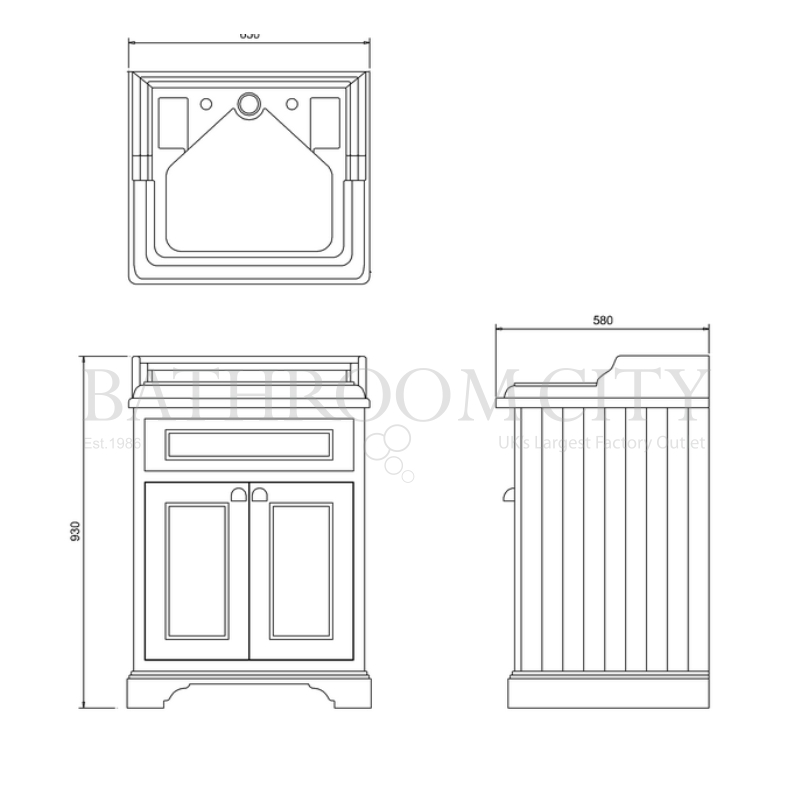 Freestanding 65 Vanity Unit with doors Specification Diagram