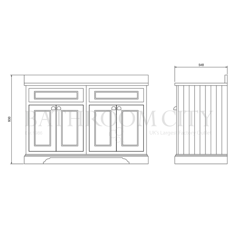 Freestanding 130 Vanity Unit with doors Specification Drawing