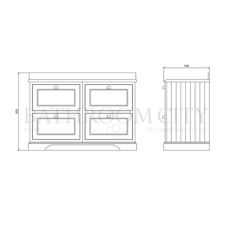 Freestanding 130 Vanity Unit with drawers Specification Drawing