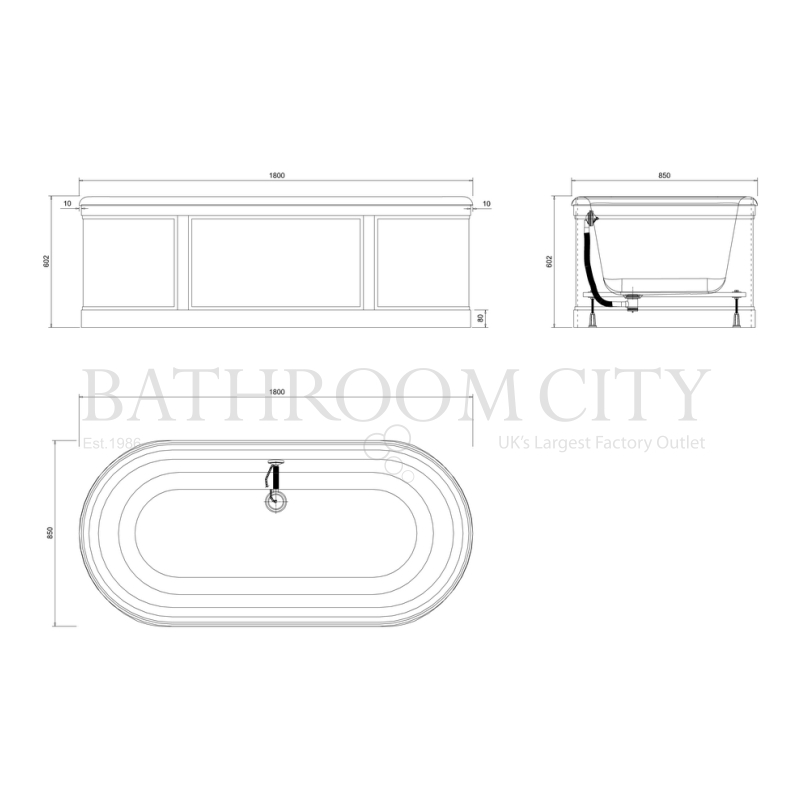 London Surround Bath Specification Drawing