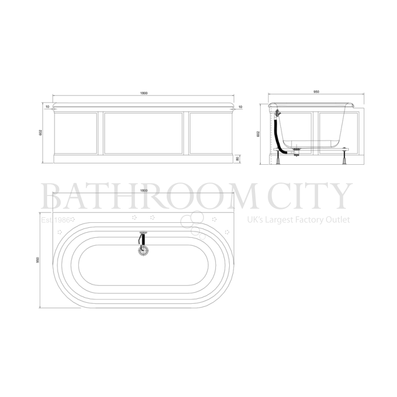 London Back To Wall Bath Specification Diagram