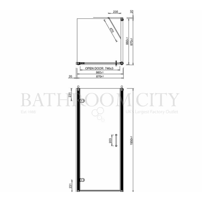 Burlington Shower Enclosure side panel Specification Diagram