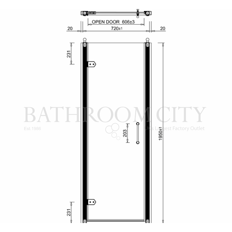 Burlington Hinged Shower Door Specification Diagram