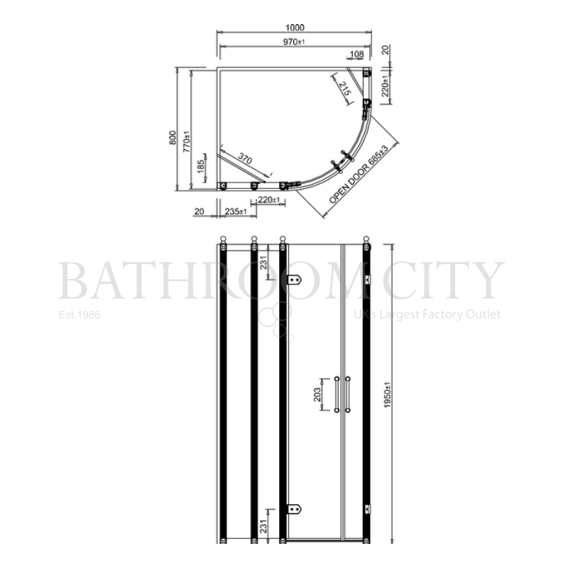 Burlington Offset Quadrant Shower Enclosure Specification Diagram