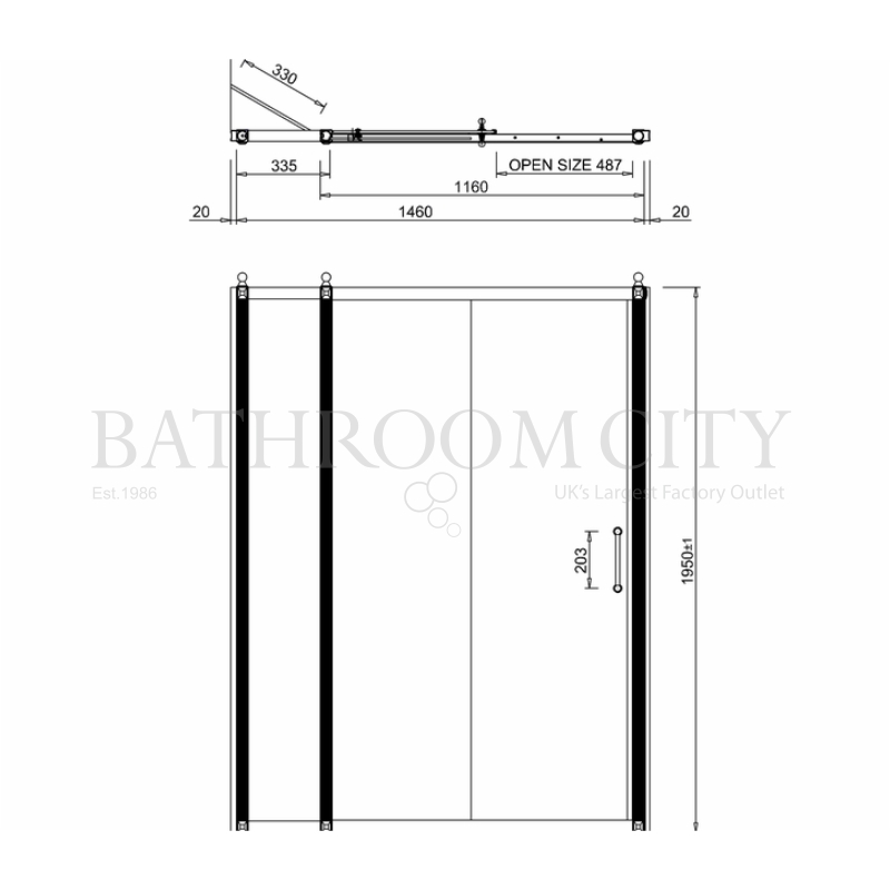 Burlington Inline Soft Close Sliding Shower Door Specification Drawing