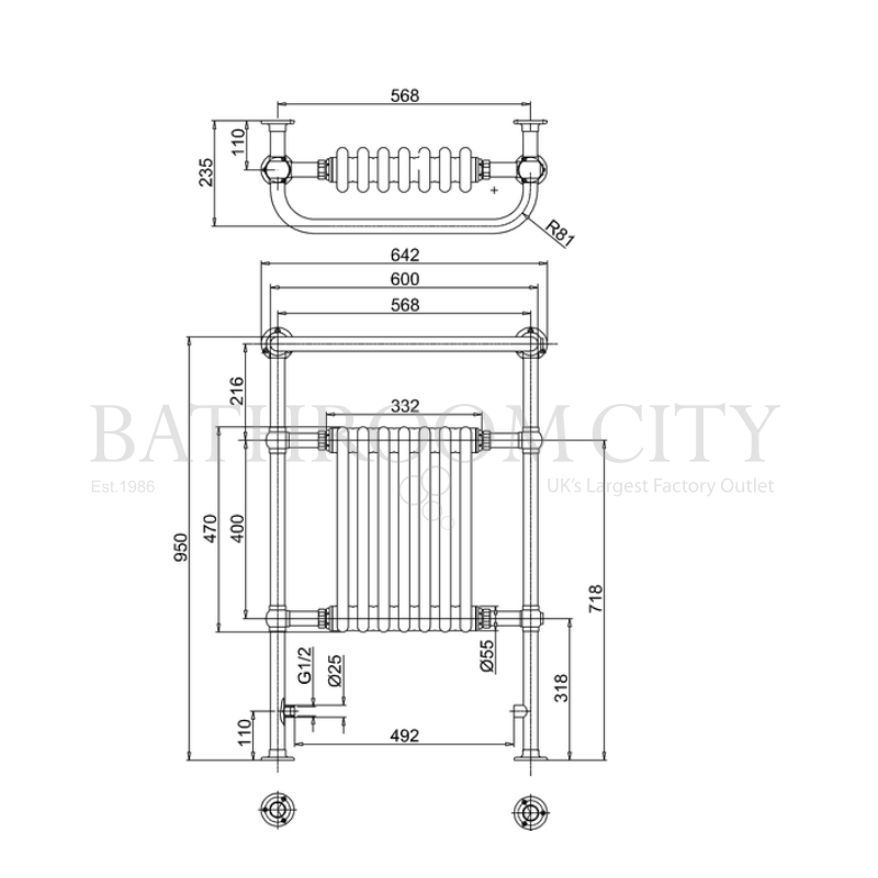 Trafalgar - Chrome Towel Rail Bathroom Radiator Specification Diagram