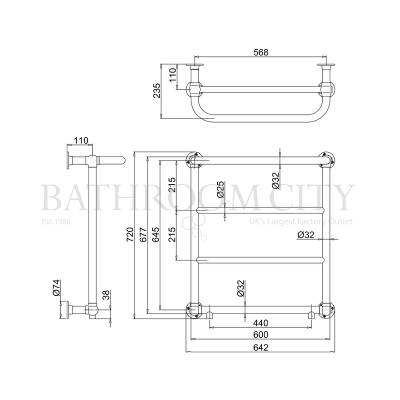 Cleaver - Chrome Towel Rail Bathroom Radiator Specification Diagram