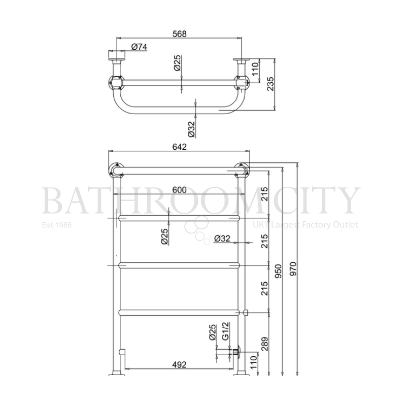 Line drawing of Berkeley - Chrome Towel Rail Bathroom Radiator