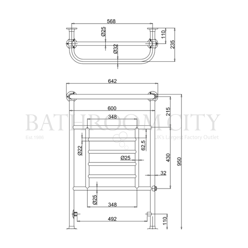 Line drawing of Vincent - Chrome Towel Rail Bathroom Radiator