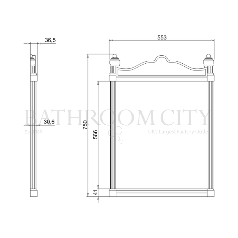 Brushed Aluminium Mirror 55cm x 75cm Specification Diagram