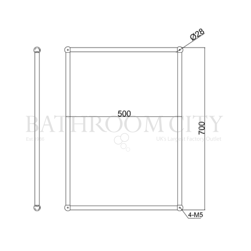 Rectangular Mirror 50cm wide x 70cm high Specification Diagram