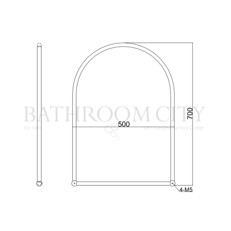 Arched Mirror 50cm Wide x 70cm High Specification Diagram