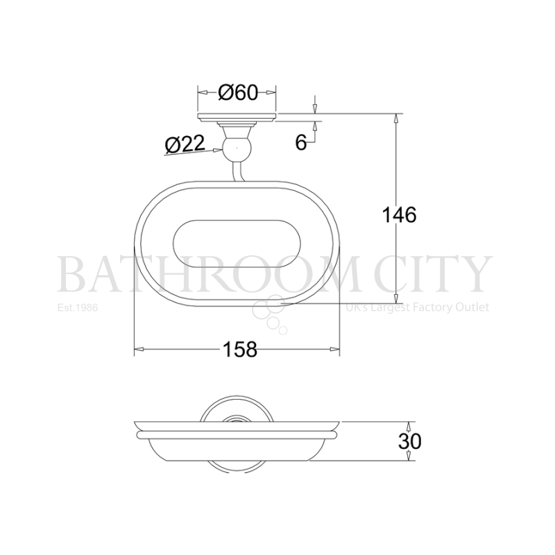 Burlington Soap Dish Chrome Specification Diagram