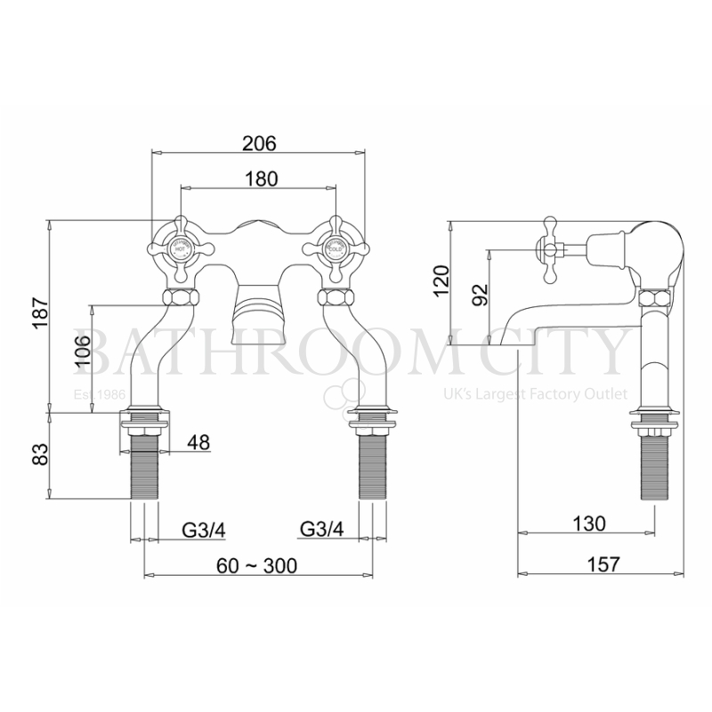 Claremont Bath filler deck mounted Specification Diagram