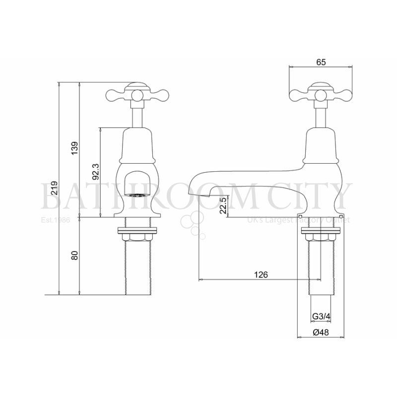 Claremont Bath tap deck mounted Specification Diagram