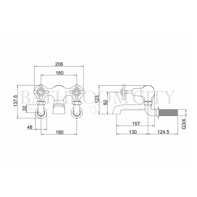 Line drawing of Claremont Bath filler wall mounted