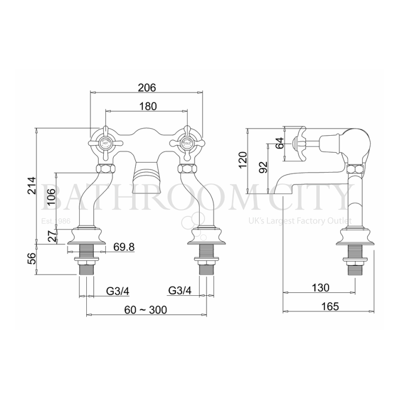 Anglesey Bath Filler Deck Mounted Specification Diagram