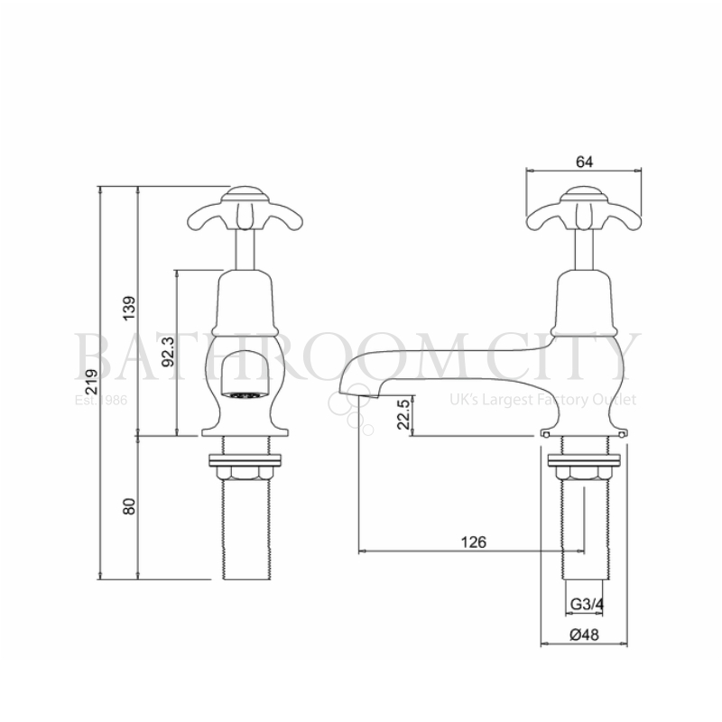 Anglesey Bath Tap Deck Mounted Specification Diagram