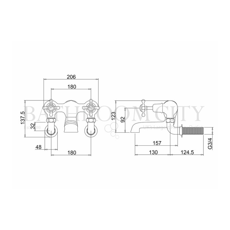 Anglesey Bath Filler Wall Mounted Specification Diagram