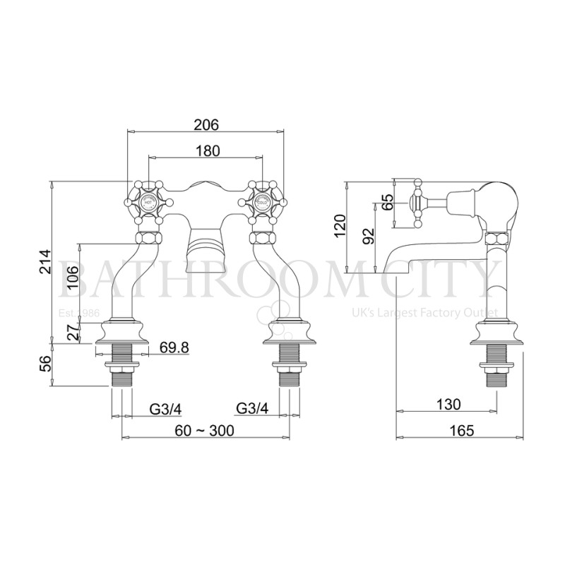 Birkenhead Bath Filler Deck Mounted Specification Diagram