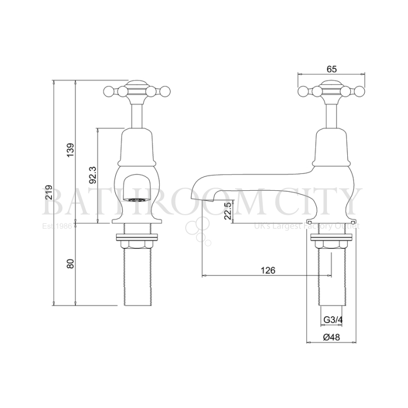 Birkenhead Bath Tap Deck Mounted Specification Diagram