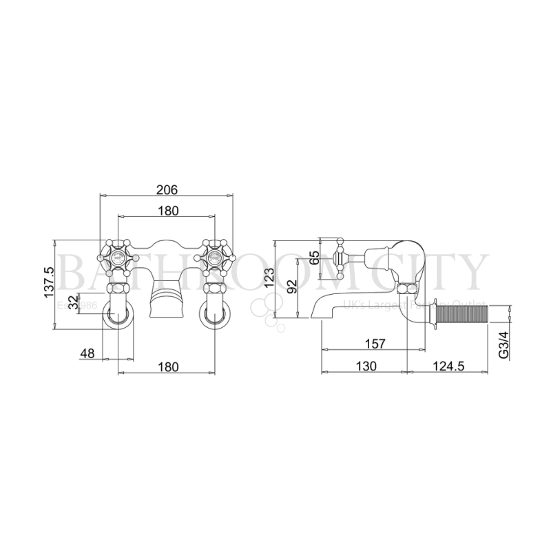 Birkenhead Bath Filler Wall Mounted Specification Diagram