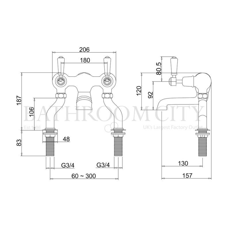 Kensington Bath filler deck mounted Specification Diagram