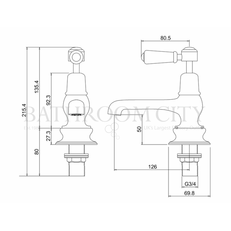 Kensington Bath tap deck mounted Specification Diagram