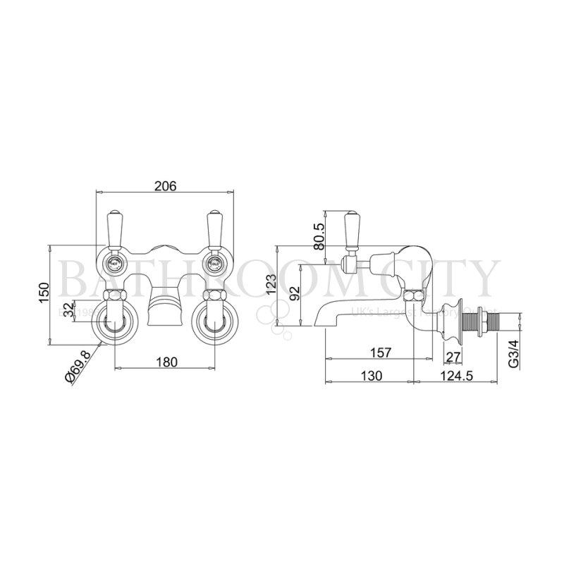 Kensington Bath filler wall mounted Specification Diagram