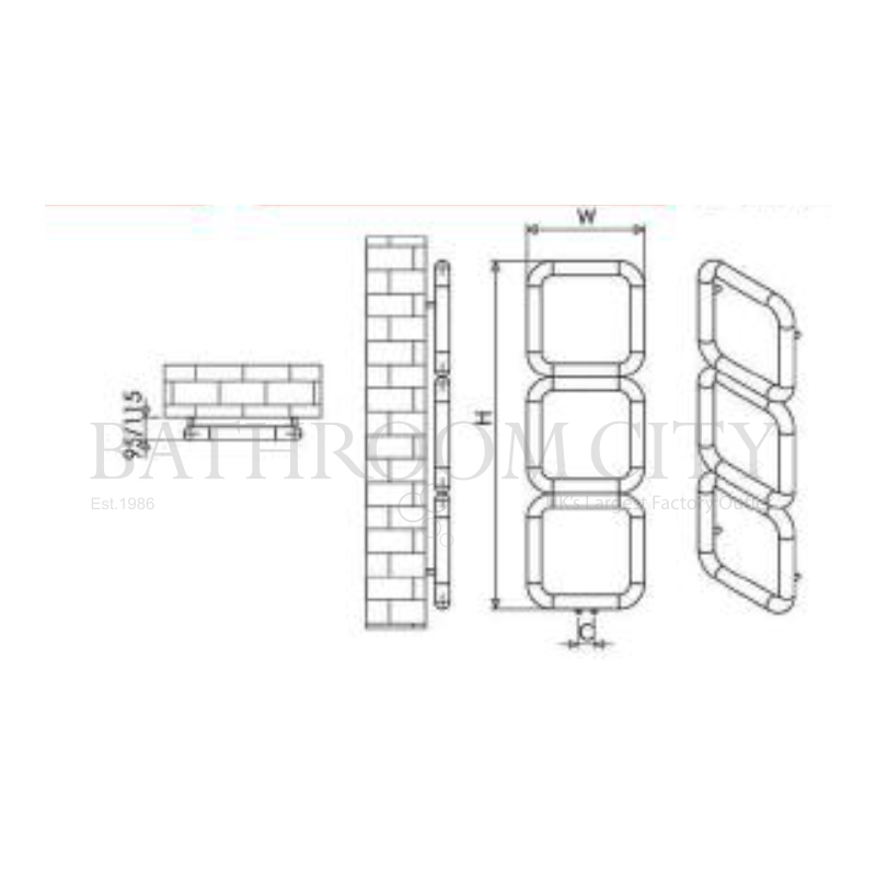 Baro Stainless Steel designer bathroom radiator Specification Diagram