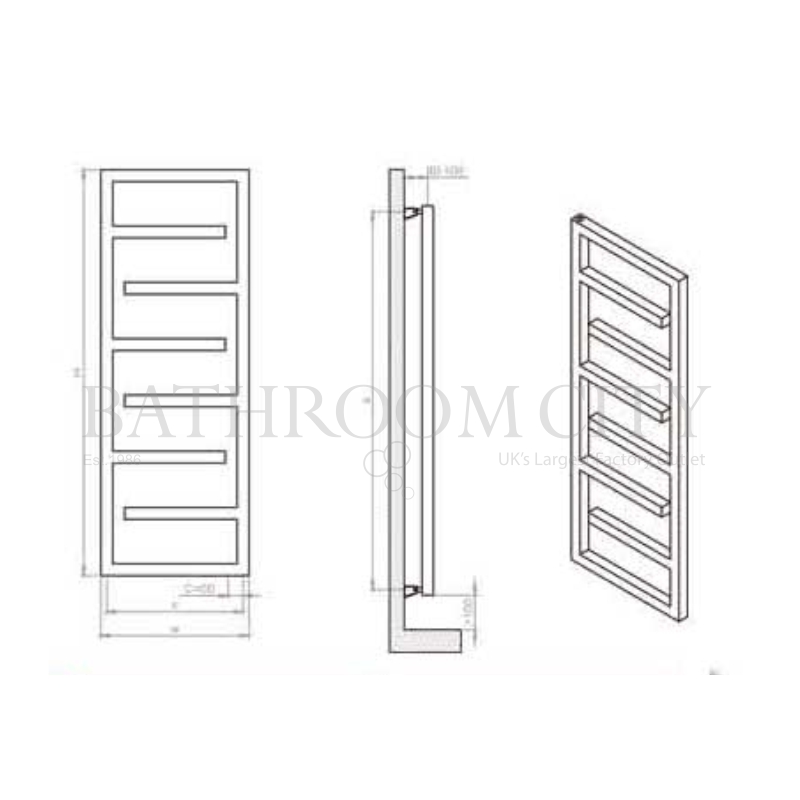 Eclipse Stainless Steel bathroom radiator Specification Diagram