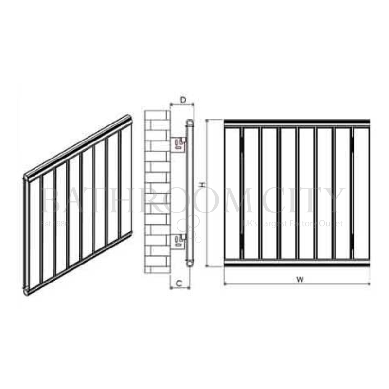 Elite Aluminium Luxury radiator Specification Diagram