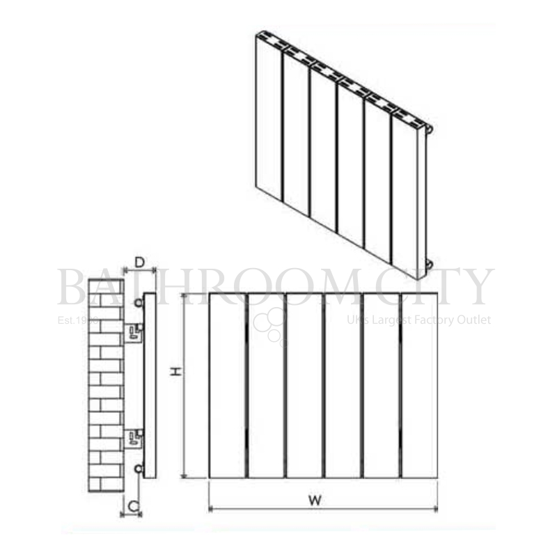 Elvino 1800 x 370 Aluminium Bathroom Radiator Specification Diagram