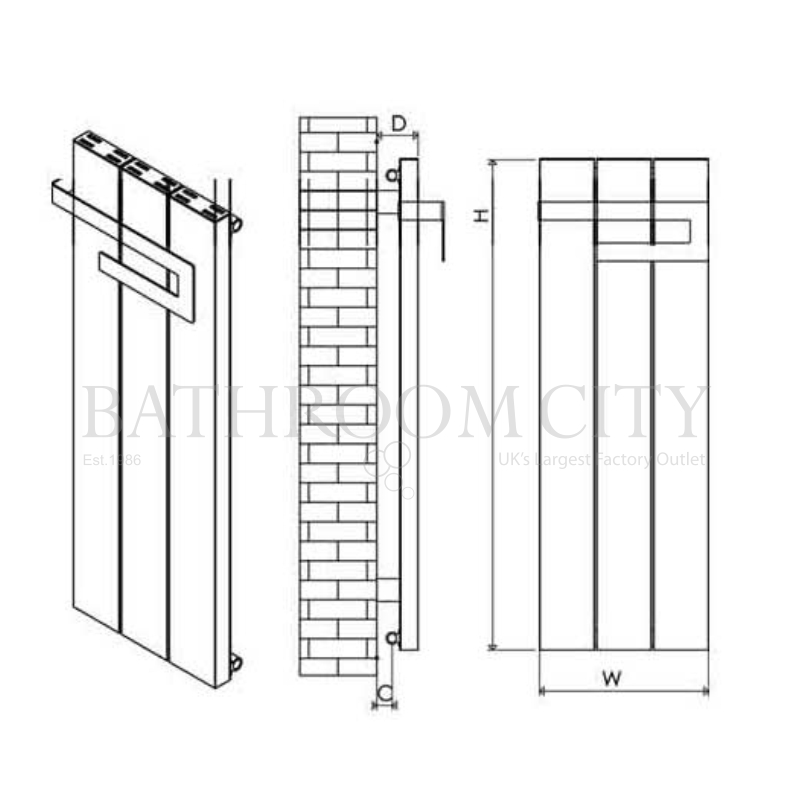 Elvino Bath 800 x 370 Aluminium Radiator Specification Diagram