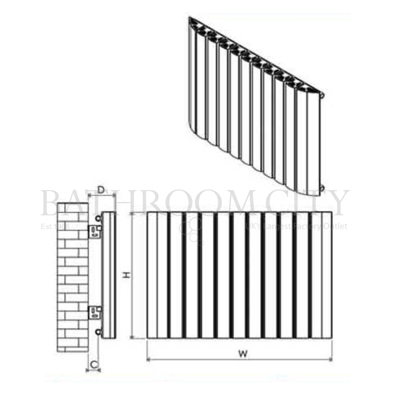 Gaia Aluminium Luxury Radiator Specification Diagram