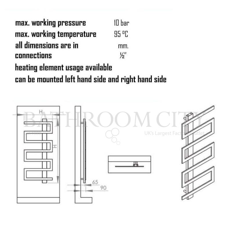 Ibiza Stainless Steel Radiator Specification Diagram