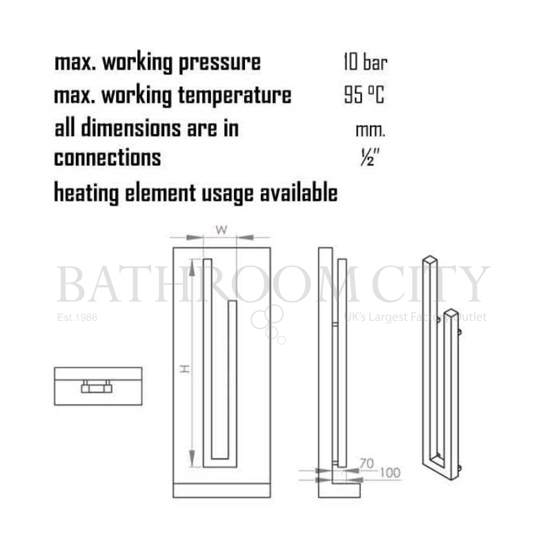 Jack Stainless Steel Designer Radiator Specification Diagram