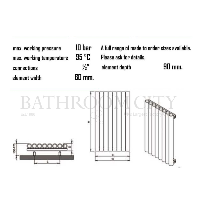 Mistral Stainless Steel Premium Radiator Specification Diagram